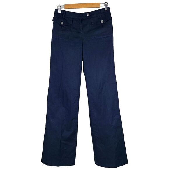 Tory Burch Dress Pants 0 Navy Blue Wide Leg‎ Nautical Sailor Flap Pocket Slacks - Picture 1 of 9